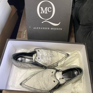 Alexander McQueen Double Zip Shoe Crackle Leather White